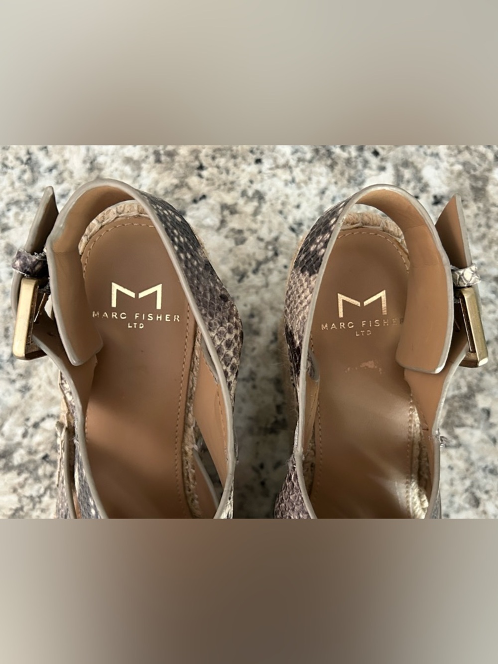 Marc Fisher Platform Espadrille Wedge Leather Snakeskin Sandals Size 6 - Picture 12 of 14